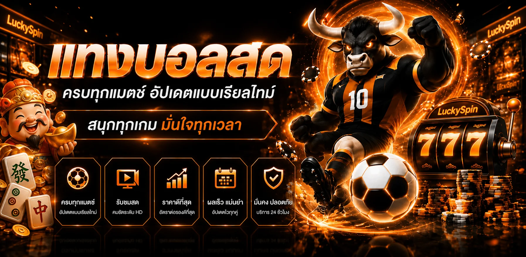 แบนเนอร์ LuckySpin ทดลองเล่นสล็อตและเรียนรู้กติกา